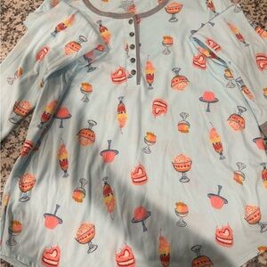 Light Blue Dessert Print Long Sleeve Top